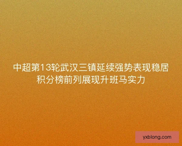 中超第13轮武汉三镇延续强势表现稳居积分榜前列展现升班马实力
